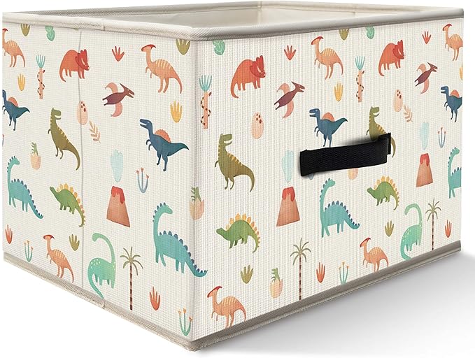 Nogrit Colorful Dinosaur Storage Bins Box, Toybox for Boys, Volcano Woods Dinosaur Foldable Baskets Organizer Container with Handles for Kids Boys Bedroom Bathroom Clothes Toys Books