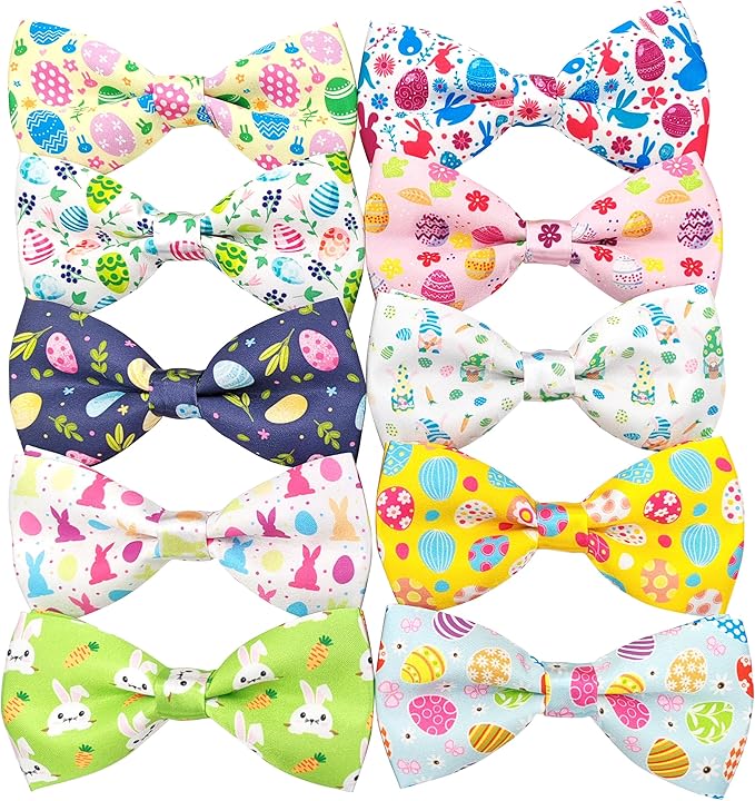 PET SHOW 10pcs Easter Day Small Dog Bow Ties for Medium Dogs Puppies Rabbit Cat Detachable Bowties with Elastic Bands Attach to Collar Pet Grooming Collar Attachment Accessories (for M/L)