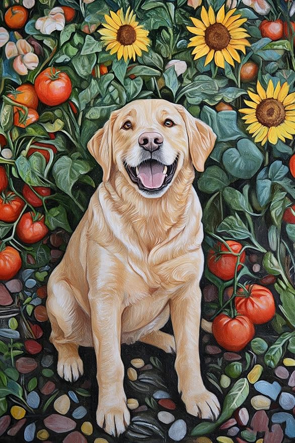 Labrador Retriever Next to The Sunflower Diamond Painting Kits for Beginner, 5d DIY Diamond Painting Kits for Adult Animal, Paint by Number Without Frame Home Wall Decor 8 * 12Inch