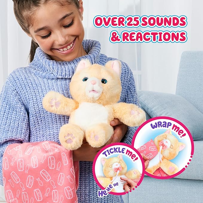 Little Live Pets Cozy Dozys Ginger The Pet Cat Toy, Interactive Plush Electronic Cat with 25+ Sounds, Soft Bedtime Kitty Toys for Kids of Ages 4+