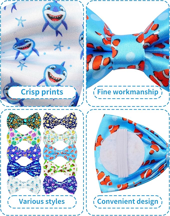 PET SHOW 10 Pack Summer Small Dog Bow Ties Sliding Collar Attachments Puppy Cats Ocean Animals Bowties for Medium Dogs Sea Bowknots Party Holiday Pet Grooming Accessories(Small)