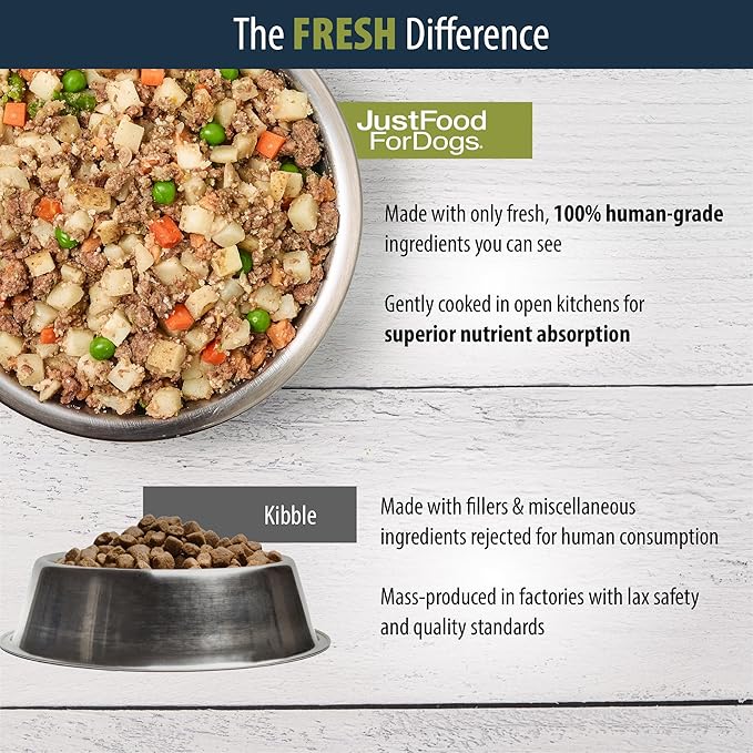 JustFoodForDogs Pantry Fresh Wet Dog Food, Complete Meal or Dog Food Topper, Chicken & White Rice Human Grade Dog Food Recipe - 12.5 oz (Pack of 12)