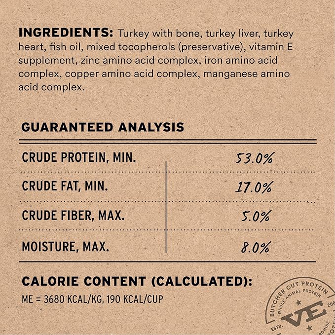 Vital Essentials Freeze-Dried Raw Turkey Crunchy Mini Nibs | Complete Meal or Mixer Dog Food | 14 oz