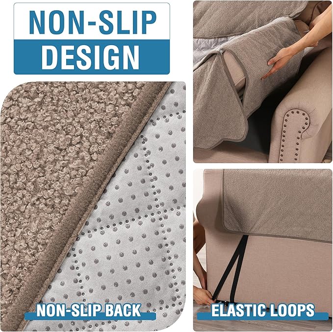 H.VERSAILTEX Waterproof Quilted Couch Covers Non Slip Sofa Covers Protector Slipcovers for Dogs Couch Covers for 2 Cushion Couch Sofa Pet Furniture Protector Modern Fleece Fabric (Loveseat,Taupe)
