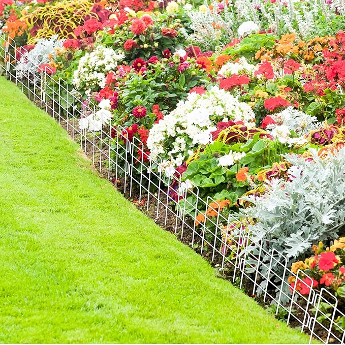 ShopLaLa Garden Fence Border (20 Panels) 12in(L) x 16.5in(H) Rustproof Decorative White Metal Wire Fencing Animal Barrier, Flower Bed Edging for Landscape Patio Outdoor Decor, Dog Pet Fences Yard