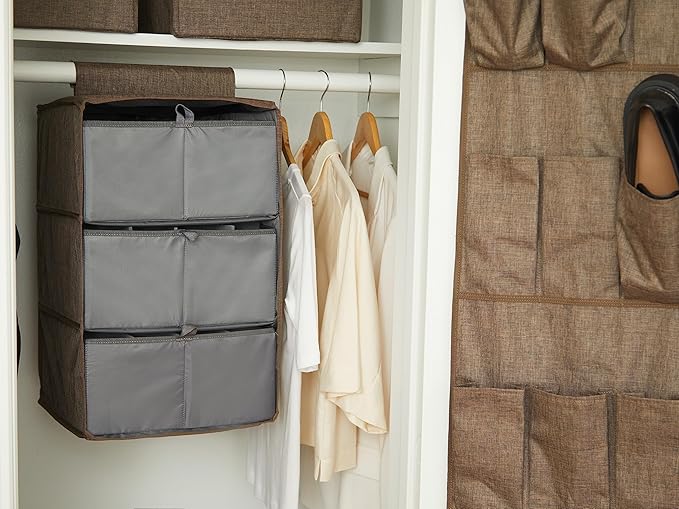 Covermates Keepsakes Hanging Closet Organizer Set - Heavy Duty Material, Sturdy Interior Shelves, Includes Trays with Dividers - Closet Storage, Brown Heather