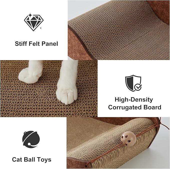 26'' Cardboard Cat Scratcher Bed - Large Scratcher Couch for Indoor Cats, Orthopedic Scratching Board, Lounger Scratching Couch with Bells