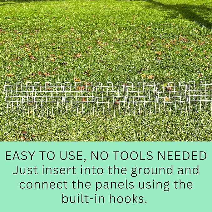 ShopLaLa Garden Fence Border (20 Panels) 12in(L) x 16.5in(H) Rustproof Decorative White Metal Wire Fencing Animal Barrier, Flower Bed Edging for Landscape Patio Outdoor Decor, Dog Pet Fences Yard