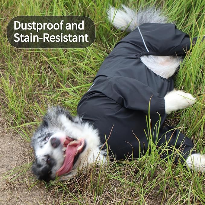Dog Raincoat for Medium Large Dogs,rain Jacket Coat, Full Leg Coverage Waterproof Rain Suit with Detachable Hood & Tail, Reflective Strips, Snag-Free Top Zipper (Black for Boy, X-Small)