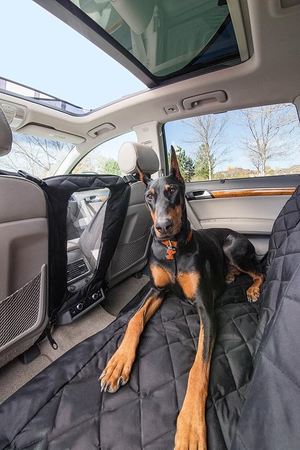4Knines Dog Car Net Barrier – Mesh Pet Divider with Quick-Release Clips and Adjustable Straps – Easy-to-Install Travel Partition for Dogs – Washable, Durable 19"×22" Back Seat Deterrent, Black