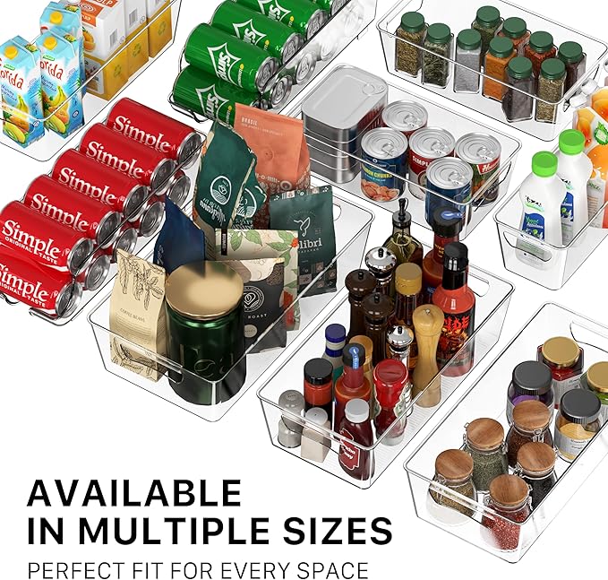 Simple Houseware 4 Pcs Kitchen Clear Bin Storage Organizer, 15" x 8" x 3.75"