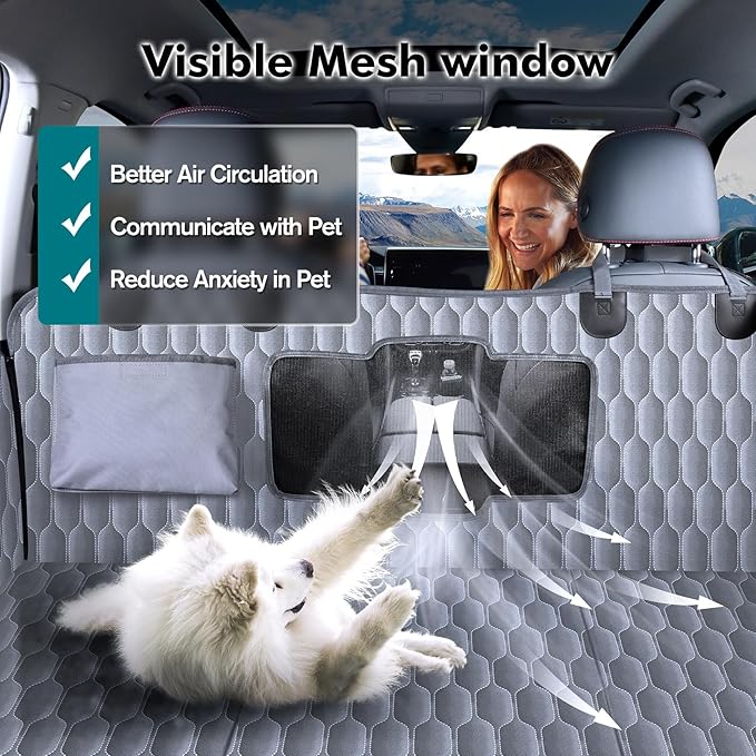 Back Seat Extender for Dogs-Supports 400lb,Waterproof Dog Car Seat Cover Hard Bottom-Detachable,600D Heavy Duty Scratch Proof Nonslip Soft,Dog Hammock for Car,SUVs-Grey