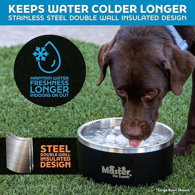 Master Pet Supply Stainless Steel Dog Bowls - 32 oz, Heavy Duty - Crimson Flame, Double Wall Extra-Thick Insulated, Non-Slip Pet Water Bowl for Dogs, Cats & Pets, Anti Rust Metal, Dish Washer Safe