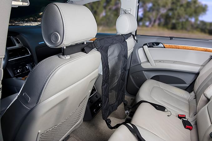 4Knines Dog Car Net Barrier – Mesh Pet Divider with Quick-Release Clips and Adjustable Straps – Easy-to-Install Travel Partition for Dogs – Washable, Durable 19"×22" Back Seat Deterrent, Black