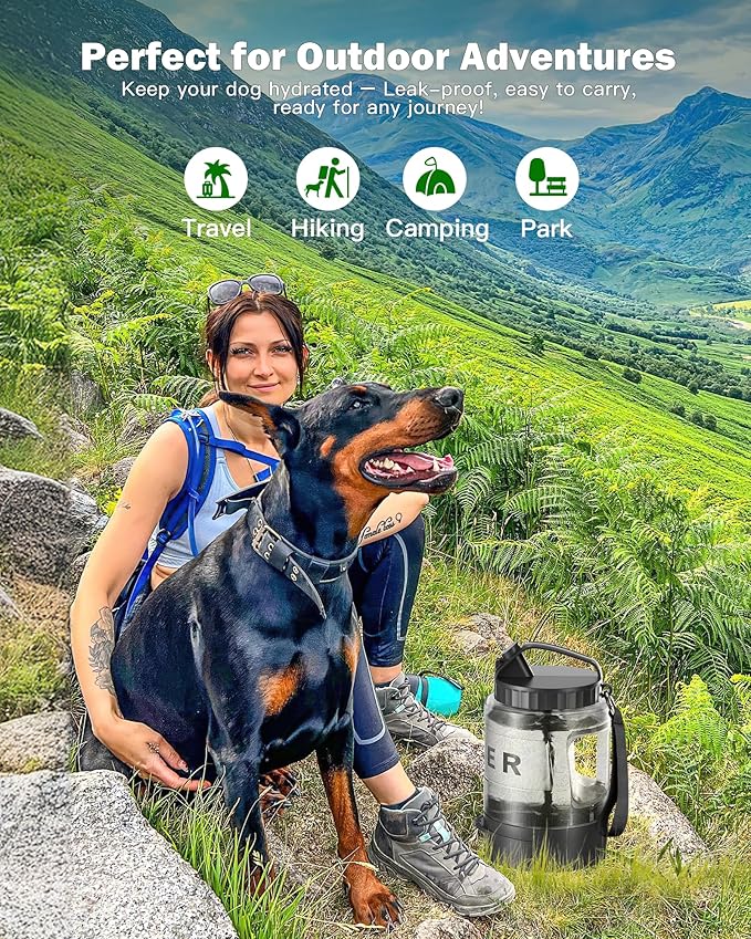 77oz Large Dog Water Bottle, Portable Dog Travel Water Dispenser with Pull-Out Bowl, Ideal for Hiking, Camping, Dog Parks, Leak-Proof BPA-Free Outdoor Dog Water Bottle for Large Dogs,Black