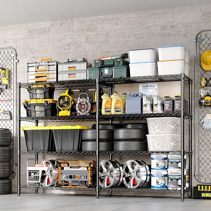 4 Tier Storage Shelving Unit Metal Shelves 59" W Wire Shelving, 59" H L-Shaped Pantry Shelves Kitchen Storage Shelves for Home Commercial Garage Heavy Duty, 59" W x 59.5" H x 13.8" D