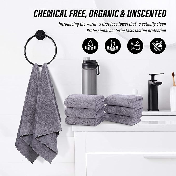 MOONQUEEN 6 Pack Premium Hand Towels - Quick Drying - Microfiber Coral Velvet Highly Absorbent Towels - Multipurpose Use as Hotel, Bathroom, Shower, Spa, Hand Towel 16 x 28 inches (Light Grey)
