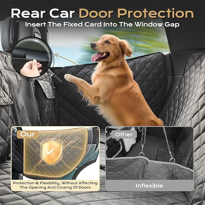 Dog Car Seat Cover for Back Seat, Scratch & Tear Resistant Hard Bottom Dog Hammock & Extender with 450LBS Support - Waterproof, Non-Slip, Full Seat & Door Protection for SUV, Truck, Sedan