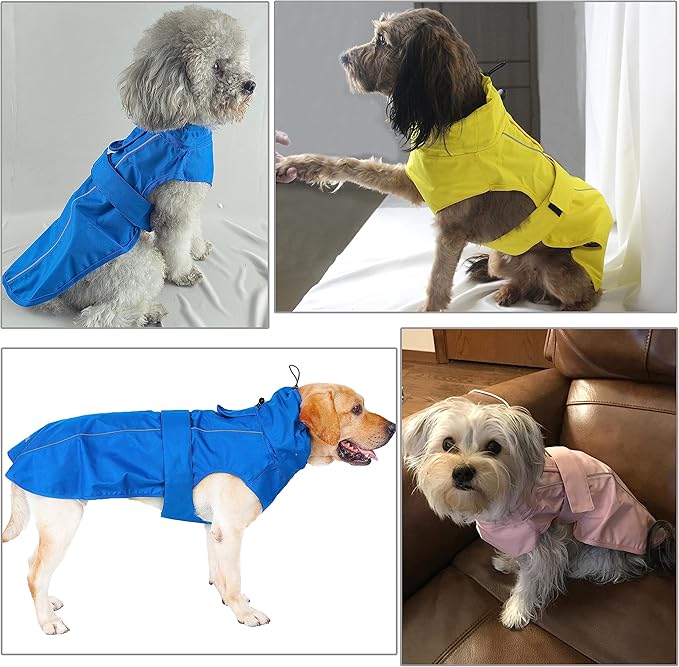 Adjustable Waterproof Dog Raincoat for Dogs,Lightweight Pet Rain Jacket Puppy Clothes with Reflective Strip for Small Medium Large Dogs (Pink, Large)