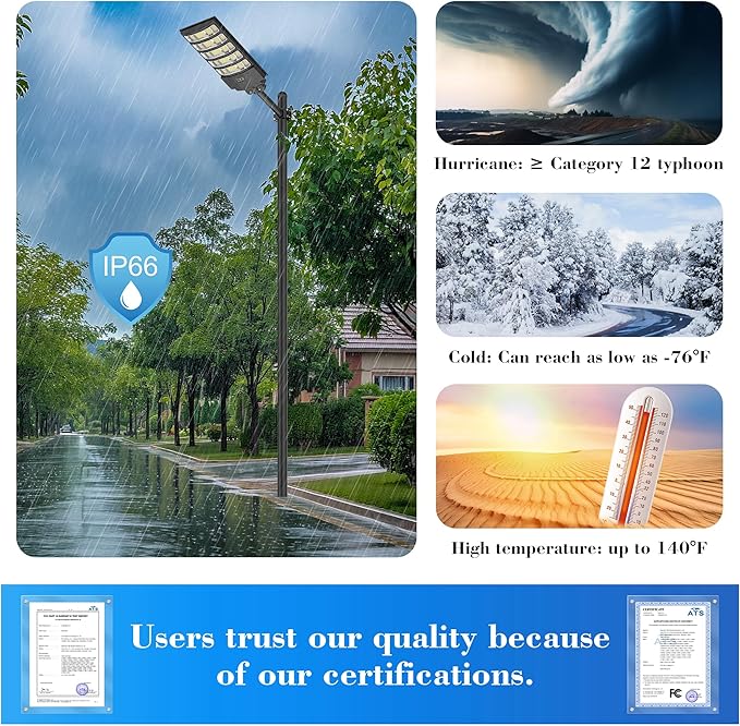 Solar Street Light Outdoor, 10000W Solar Lights Outdoor Waterproof with Motion Sensor, IP66 Solar Security Flood Lights for Yard, Pathway, Parking Lot - 350° Wide Angle & Remote Control Included