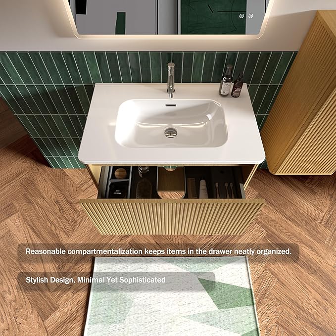 Bathroom Vanity with Sink,Large Storage Wall Mounted Floating Bathroom Vanity with Overflow for Modern Bathroom, One-Piece Sink Basin Minimalist Bathroom Sink Cabinet
