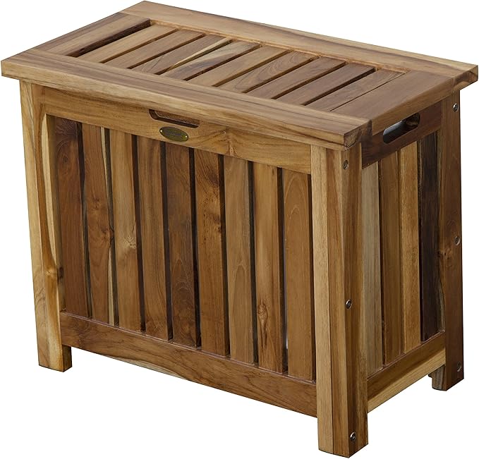 DecoTeak Solid Hamper in Natural Teak, Solid Bench in Natural Teak, 23 inch W x 12.5 inch D x 18.5 inch H