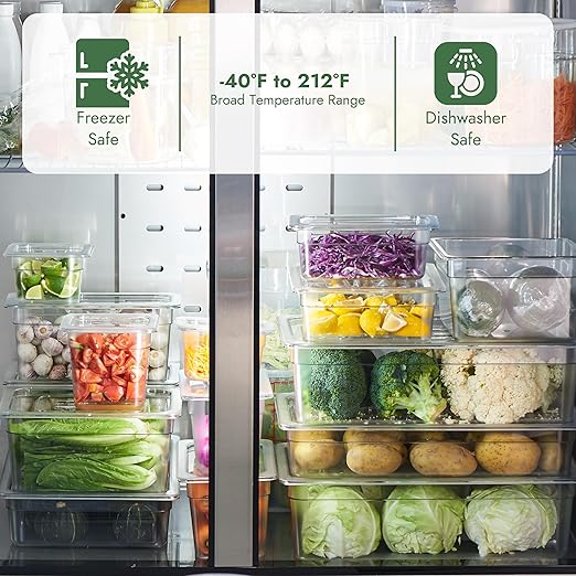 CURTA 4-Pack 1/2 Size 4" Deep NSF Polycarbonate Food Pans with Handled Lids & Drain Trays | Dishwasher & Freezer Safe Clear Container for Prep Tables, Buffet, Salad Bar, Commercial & Home Kitchen
