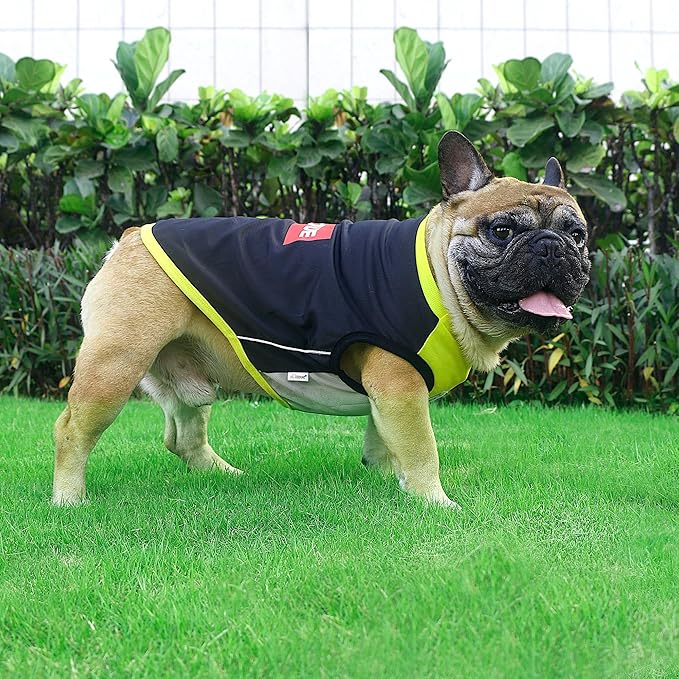 iChoue French Bulldog Summer Cooling Shirt for Dogs UV Sun Protection Vest Sleeveless Stretchy Tank Top English Pug Yellow Black - Medium