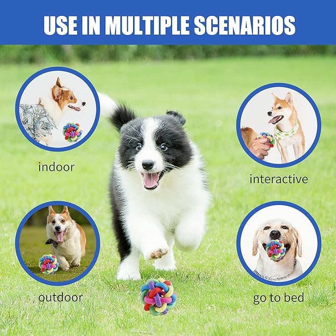 Interactive Dog Toys Ball 4 Pack Dog Puzzle Toys, Treat Dispensing Dog Toy, Dog Chew Teething Toys,Dog Squeaky Ball, Dog Rope Ball, for Tooth Cleaning, Chewing, Playing