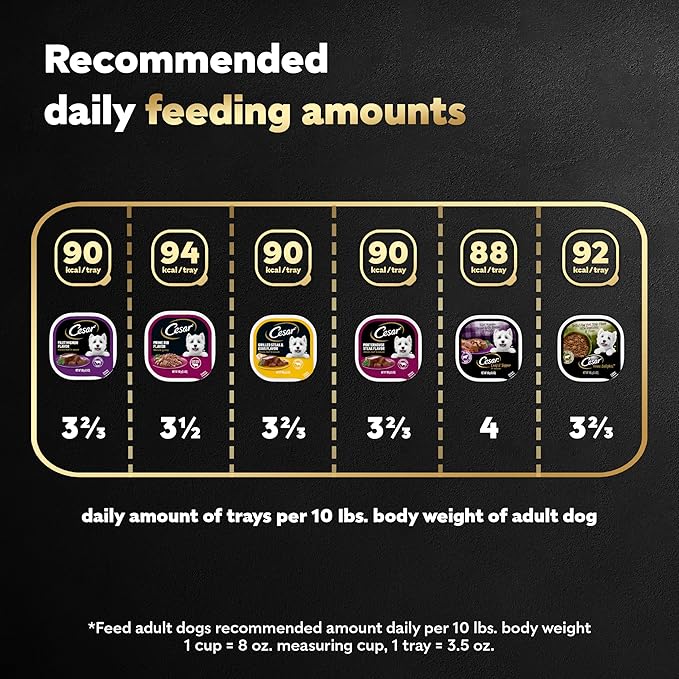 Cesar Adult Wet Dog Food Steak Lovers Variety Pack with Real Meat, 3.5 oz. Easy Peel Trays, 36 Count