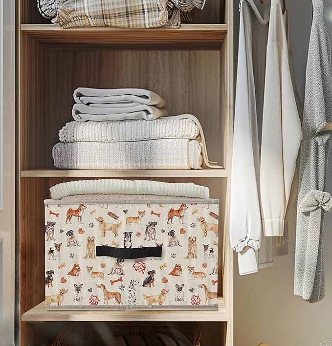 Nogrit Various Dog Storage Bins Box, Toybox for Boys Girls, Cute Types of Dogs Foldable Baskets Organizer Container with Handles for Bedroom Bathroom Kids Room Dorm Nursery Clothes Toys Books