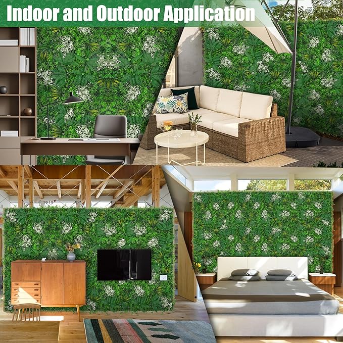20"x20" Grass Wall Panels, 12PCS Artificial Greenery Backdrop Wall with UV Resistant Leaves, Faux Green Wall Decor for Outdoor Indoor Patio Garden Backyard