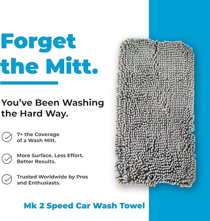 Rapid Dry Towels Mach 2 Speed Car Wash Towel | 60 x 30 cm | Chenille Microfiber Car Wash Cloth | 7X Larger Than Wash Mitt | Ultra Absorbent, Scratch-Free, Auto Detailing Towel for Cars SUVs Trucks
