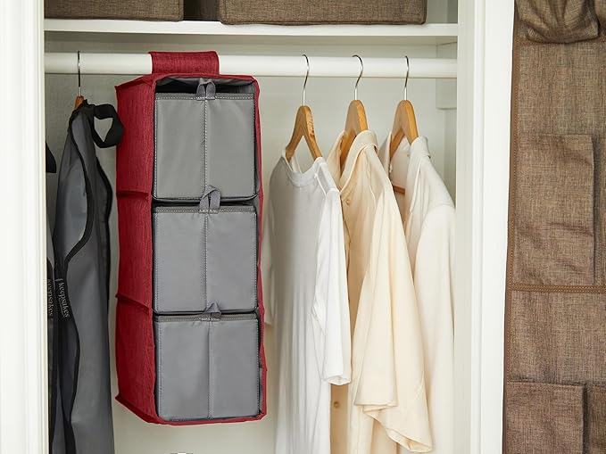 Covermates Keepsakes Hanging Shoe Organizer Set - Heavy Duty Material, Sturdy Interior Shelves, Includes Trays with Dividers - Closet Storage, Red Heather
