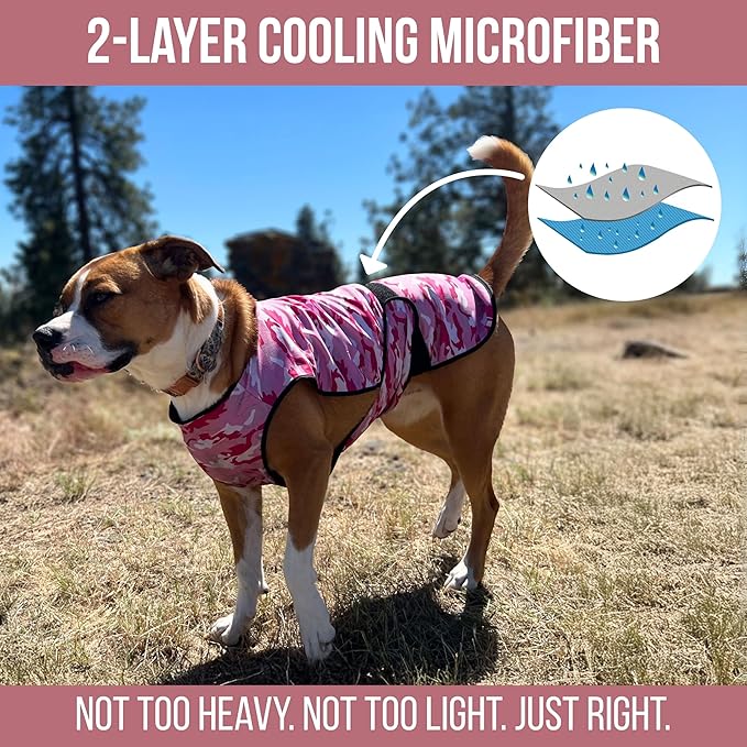 Dog Cooling Vest - 2-Layer Cooling with Soft Microfiber Fabric - Lightweight, Adjustable and Comfortable - UV Protection for Small to Large Dogs - Relief in Hot Weather (Pink, Small)