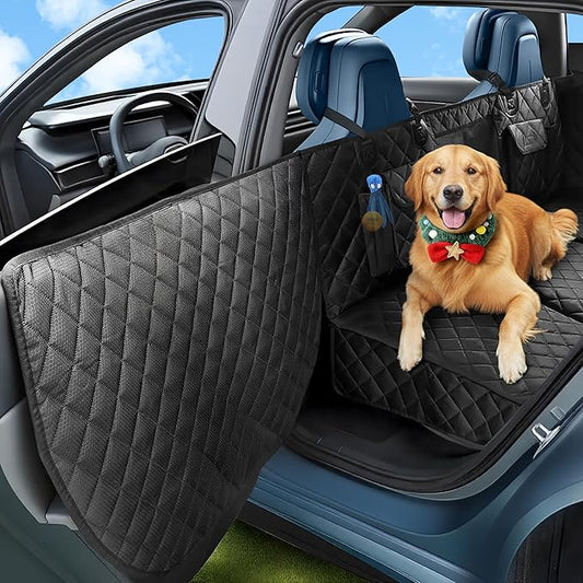 Dog Car Seat Cover for Back Seat, Scratch & Tear Resistant Hard Bottom Dog Hammock & Extender with 450LBS Support - Waterproof, Non-Slip, Full Seat & Door Protection for SUV, Truck, Sedan