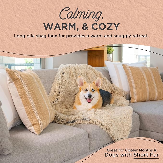 Best Friends by Sheri Calming Shag Dog Blanket – Ultra Soft Faux Fur Pet Throw, Anxiety-Relief, Lightweight Warm Bed Cover for Dogs and Cats, Machine Washable, Taupe, 30" x 40"