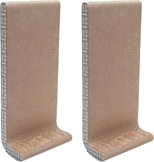 Furhaven 2-Pack Scratching Boards w/ Catnip & Wall-Mounting Hooks for Indoor Cats, Reversible - Wall-Mounted Corrugated Cat Scratchers - Gray/White Print, Wide/2-Pack