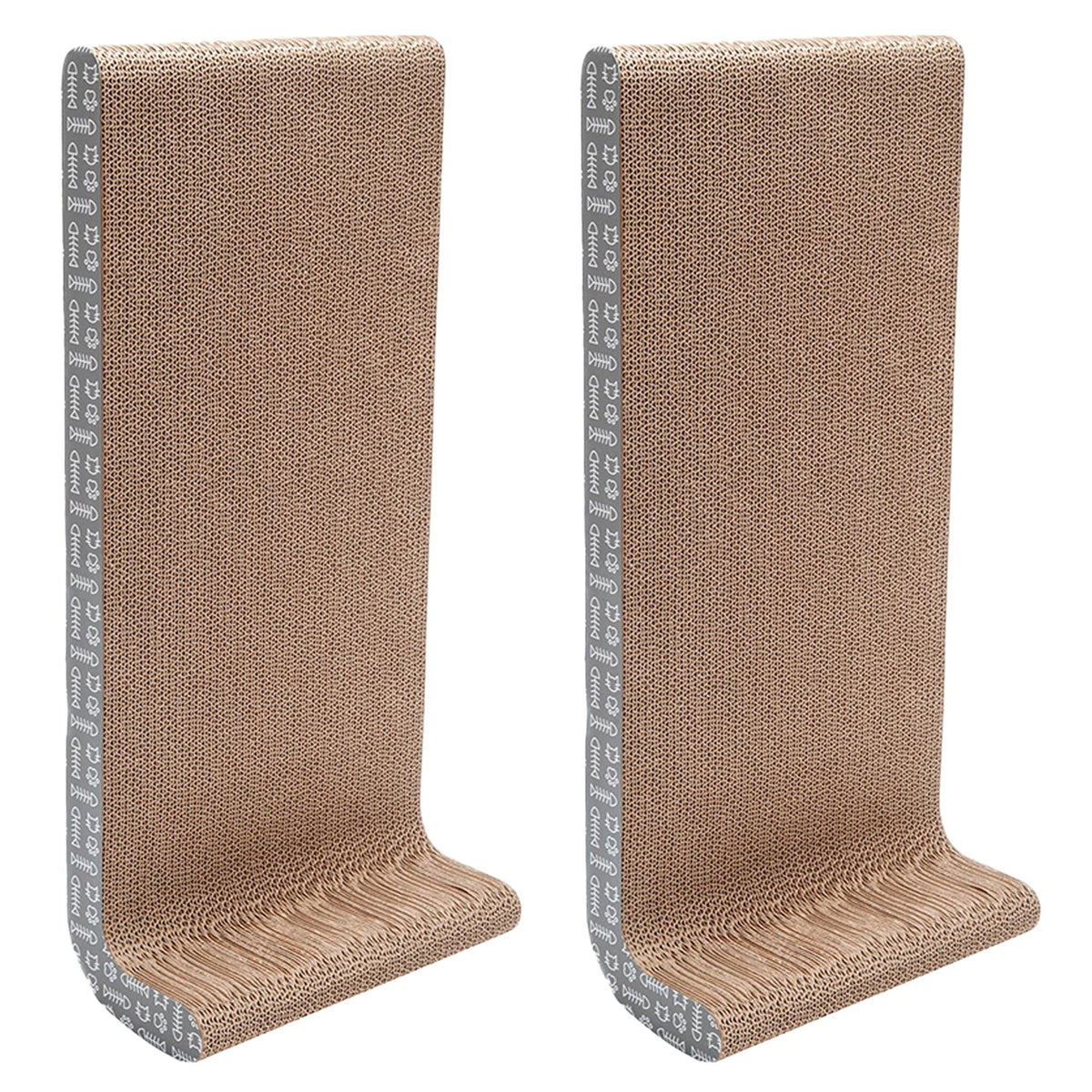 Furhaven 2-Pack Scratching Boards w/ Catnip & Wall-Mounting Hooks for Indoor Cats, Reversible - Wall-Mounted Corrugated Cat Scratchers - Gray/White Print, Wide/2-Pack