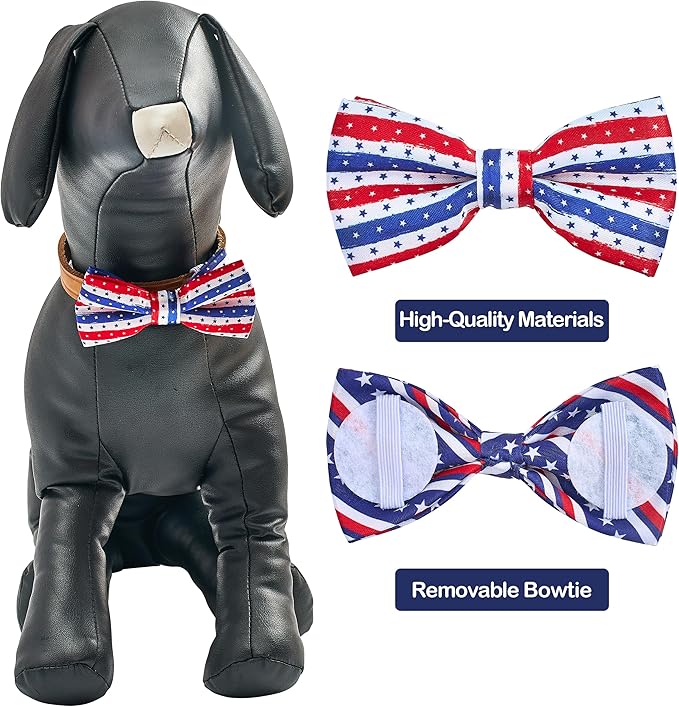 PET SHOW 10 Pack 4th of July Small Dog Bow Ties Sliding Collar Attachments Puppies Cats Patriotic Bowties for Medium Dogs US Flag Bowknots Pet Grooming Accessories for Independence Day