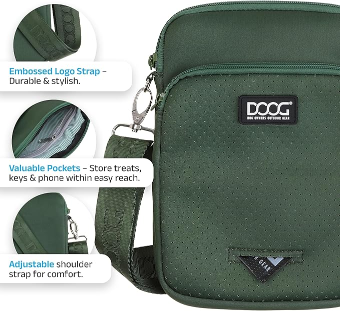 DOOG Walkie Bag - Adjustable Dog Treat Pouch Shoulder Bag with Poo Bag & Water Bottle Compartments - Comfort Fit for Everyday Use