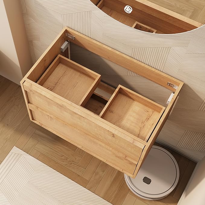 eclife 30" Floating Bathroom Vanity Sink Combo, Wall Mounted Modern Minimalist Storage Cabinet with 2 Drawers, Exclude Sink, Faucet & Drain, Natrual