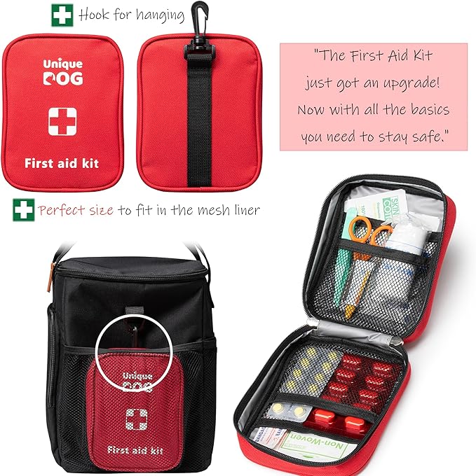 Unique Dog Travel Bag - Dog Traveling Luggage Set for Dogs Accessories - Include Pet First Aid Bag with Case Tags, Elevated Bowl Stand, 2X Food Storage Containers, 2X Dog Stainless Steel Bowls.