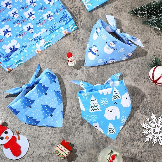 Abbylike 200 Pcs Winter Dog Bandanas Bulk Blue Snowflake Bandanas for Dogs Triangle Kerchief Bibs Scarf Set for Pet Christmas Xmas Winter Costume Photo Props Accessories Pet Shops Grooming, 25 Styles