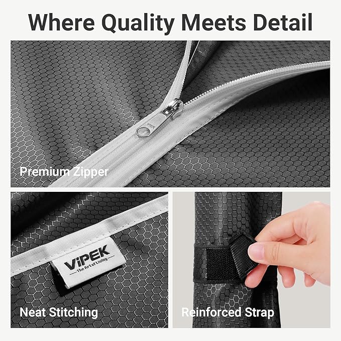 VIPEK R2C Medium Heavy Duty Clothes Rack Rolling Garment Rack with Cover Adjustable Clothing Rack for Hanging Clothes Portable Closets with Double Rods, Black Rack with Black Upgarded Polyester Cover