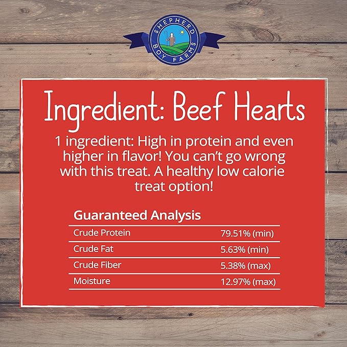 Shepherd Boy Farms Freeze Dried Dog and Cat Treats, Beef Heart, All Natural Single Ingredient Freeze-Dried Dog Treat & Snacks, Made in USA, High Protein, Essential Nutrition of Raw Food, 8oz