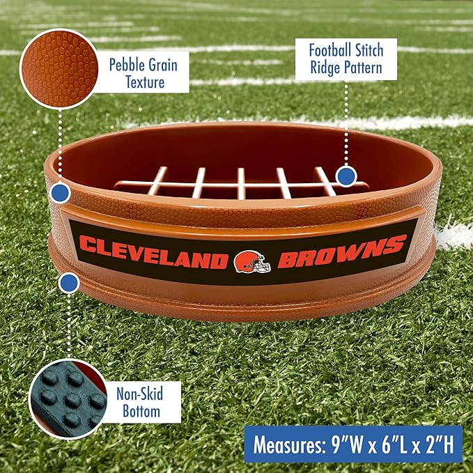 NFL Super-Bowl - Cleveland Browns Slow Feeder Dog Bowl. Football Design Slow Feeding Cat Bowl for Healthy Digestion. Non-Slip Pet Bowl for Large & Small Dogs & Cats