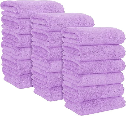 MOONQUEEN 18 Pack Premium Hand Towels - Quick Drying - Microfiber Coral Velvet Highly Absorbent Towels - Multipurpose Use as Hotel, Bathroom, Shower, Spa, Hand Towel 16 x 28 inches (Purple)