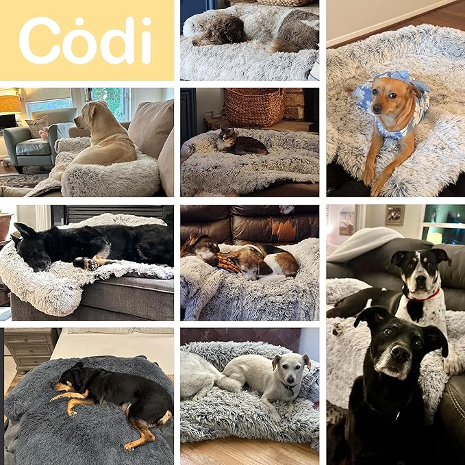 Codi Large Calming Dog Bed for Couch – Anti-Anxiety Sofa Protector Mat for XL Dogs, 45''x37''x6'', Machine Washable, Fluffy & Cozy with Non-Slip Bottom, Ash Brown