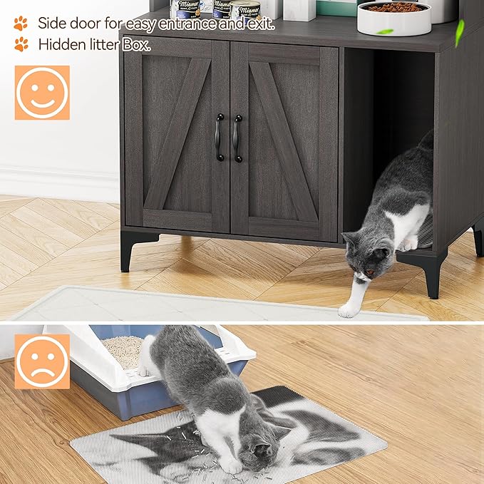 IDEALHOUSE Cat Litter Box Enclosure with Shelves and Doors,Wood Sturdy Hidden Litter Box Furniture,Indoor Cat House Furniture for Most of Litter Box,Litter Box Cabinet,Walnut Color